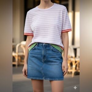 KULE Linen Blend The Corrine Striped Ringer Short Sleeve Knit Top Size Small